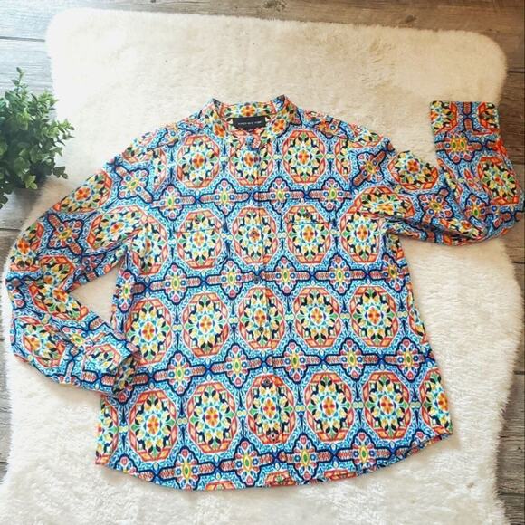 Jones New York Multi-Color Abstract Print Button-Up Blouse, Size Large - Picture 1 of 9